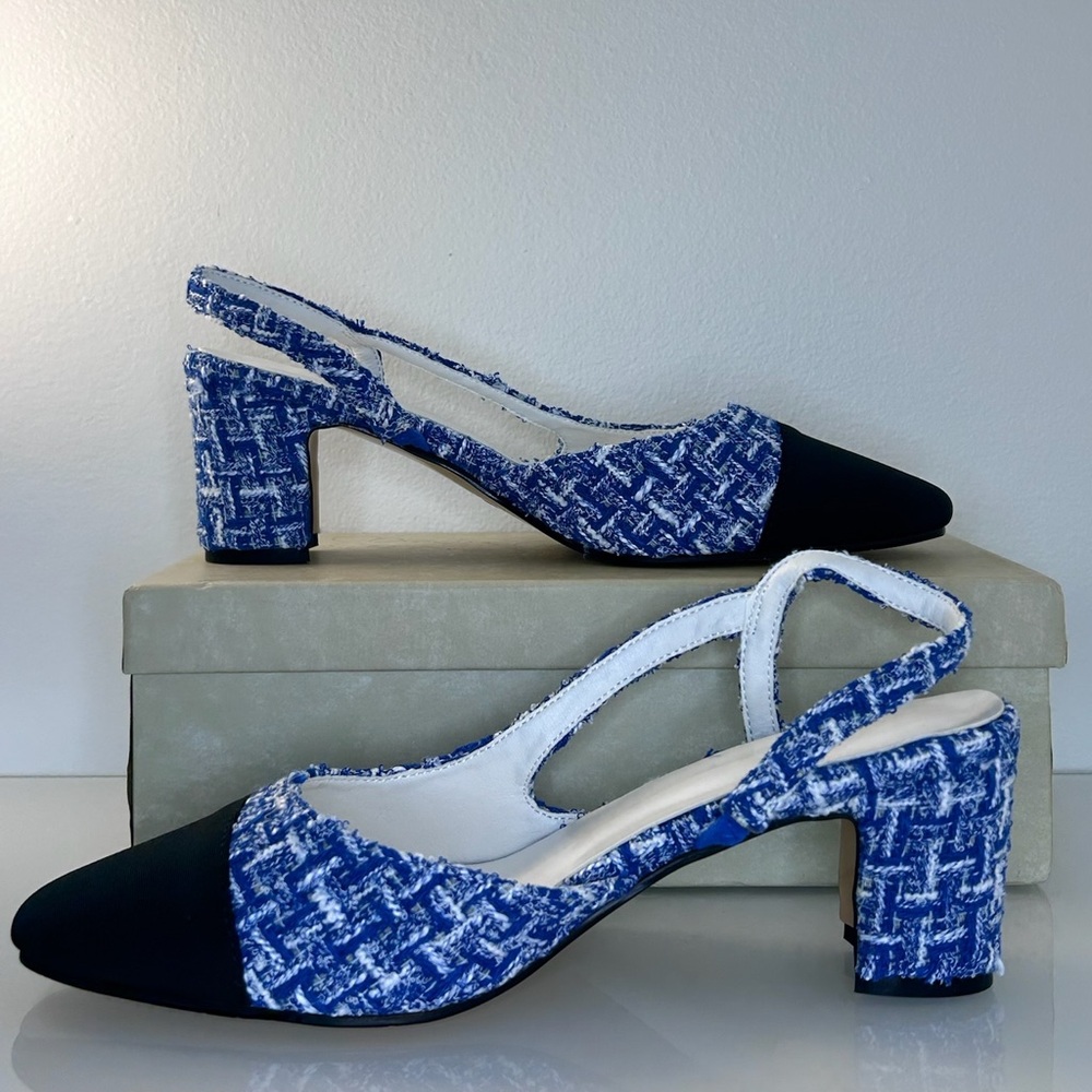 Elegant Blue and Black Women's Slingback Heels